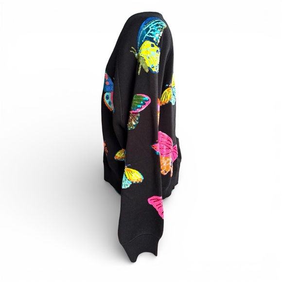 QUEEN OF SPARKLES Black Cardigan with Colorful Butterfly Motifs - Picture 8 of 12